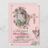 Baptême rose florale bébé Invitation | Minim moder (Devant / Derrière)