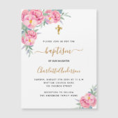 Baptême rose floraux rose aimant invitation (Devant)