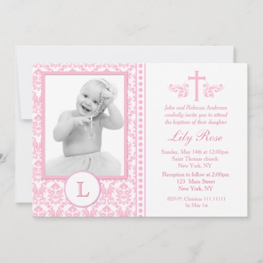 Baptême rose Invitations Photo (Devant)