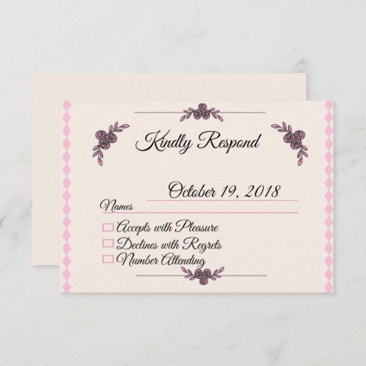 Baptême rose pour bébé fille carte RSVP (Devant / Derrière)