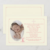 Baptême rose profondément enraciné Invitation phot (Devant / Derrière)