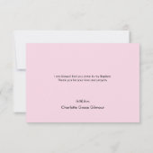 Baptême rose simple Bébé fille photo carte de reme (Dos)