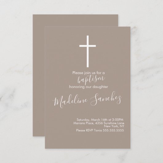 Baptême simple Cross Baby Dedication Invitation (Devant / Derrière)