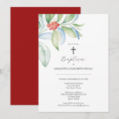 Baptême unique Invitations Noël Verdure (Devant / Derrière)
