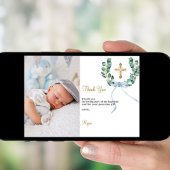 Baptême verdure couronne bleu photo carte de remer