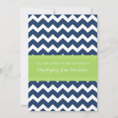Baptême Vert Bleu Chevron Invitation (Devant)
