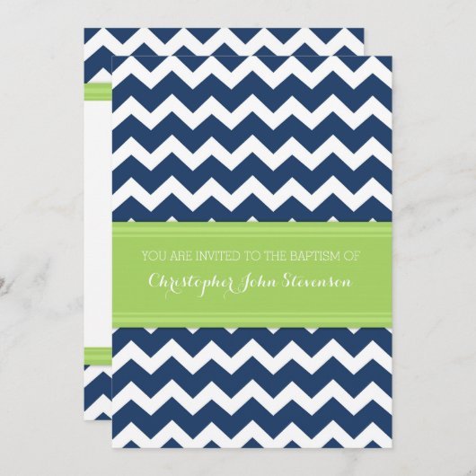 Baptême Vert Bleu Chevron Invitation (Devant / Derrière)