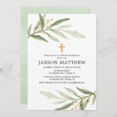 Baptême vert invitation or vert aquarelle (Devant / Derrière)