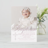 Baptême Word Pink Photo Invitation (Debout devant)