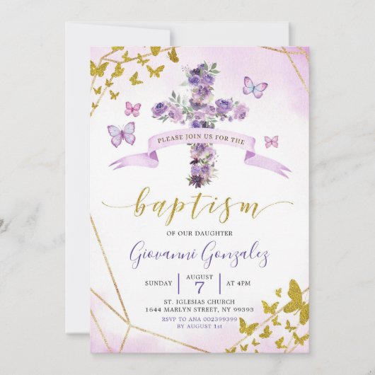 Baptère pourpre et Baptême floral Invitation (Devant)