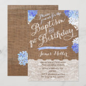 Baptism 1st Birthday Invites, Blue White Florals Kaart (Voorkant / Achterkant)