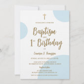 Baptism and First Birthday with Cross Blue Gold Kaart (Voorkant)