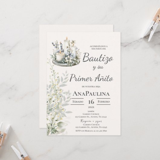 Baptism and first year invitation in Spanish (Devant/Arrière en situation)