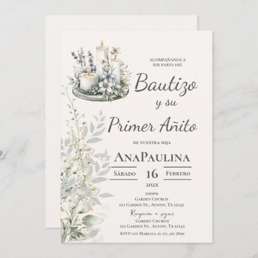 Baptism and first year invitation in Spanish (Devant / Derrière)