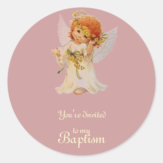 Baptism Angel met vleugels en bloemkroon Ronde Sticker (Voorkant)