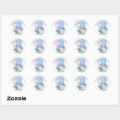 Baptism Baby Boy Blue Flowers Cross Ronde Sticker (Vel)
