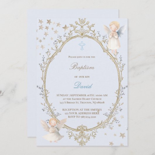 Baptism baby boy Invitation (Devant / Derrière)