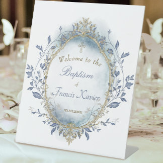 Baptism baby boy welcome Sign Reclamebord Met Voetstuk