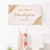 Baptism Banner Pink Gold Lace (Insitu)