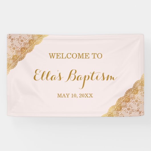 Baptism Banner Pink Gold Lace (Horizontaal)