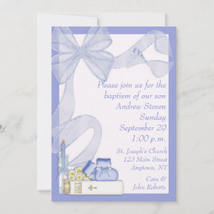Baptism Blue Bow-uitnodiging Kaart