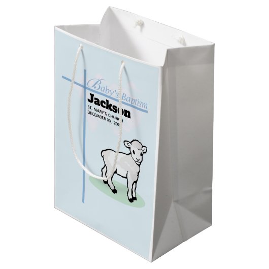 Baptism Blue Boy Lamb,  Medium Cadeauzakje (Voorkant Gekanteld)