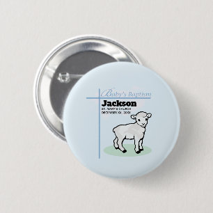 Baptism Blue Boy Lamb,  Ronde Button 5,7 Cm