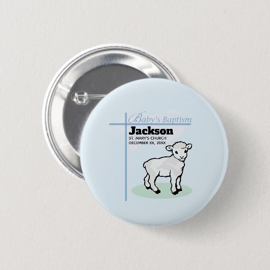 Baptism Blue Boy Lamb,  Ronde Button 5,7 Cm (Voorkant /achterkant)
