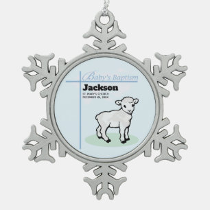 Baptism Blue Boy Lamb,  Tin Sneeuwvlok Ornament