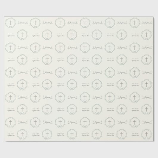 Baptism Blue en Green Leaf Wreate Cadeaupapier (Vlak)