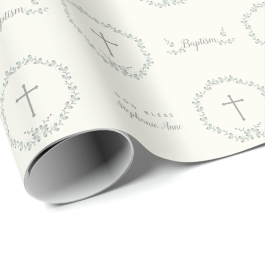 Baptism Blue en Green Leaf Wreate Cadeaupapier (Rol Hoek)
