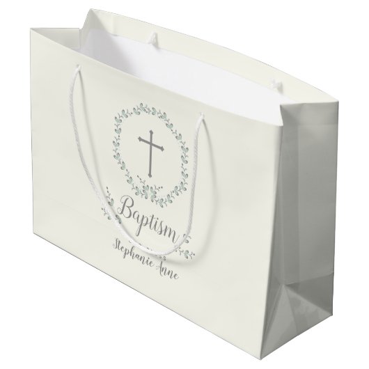 Baptism Blue en Green Leaf Wreate Groot Cadeauzakje (Achterkant Gekanteld)