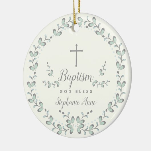 Baptism Blue en Green Leaf Wreate Keramisch Ornament (Links)
