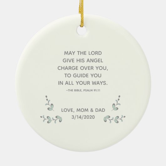 Baptism Blue en Green Leaf Wreate Keramisch Ornament (Achterkant)