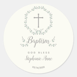 Baptism Blue en Green Leaf Wreate Ronde Sticker
