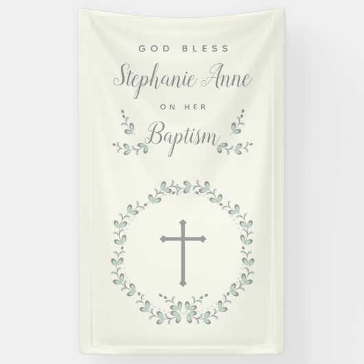 Baptism Blue en Green Leaf Wreate Spandoek (Verticaal)