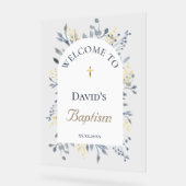 Baptism blue foliage clear welcome sign (Angle)
