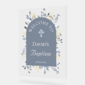 Baptism blue foliage clear welcome sign (Angle)
