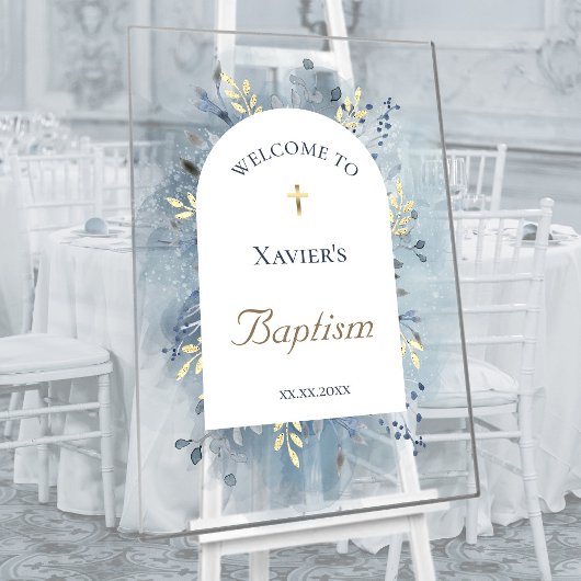 Baptism blue foliage clear welcome sign