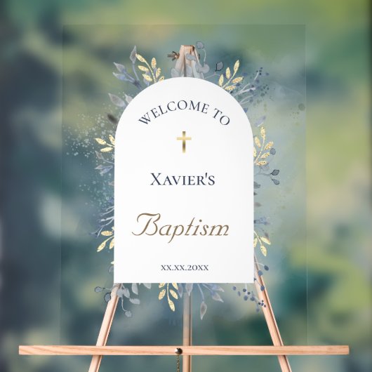 Baptism blue foliage clear welcome sign acryl bord (Neutraal)