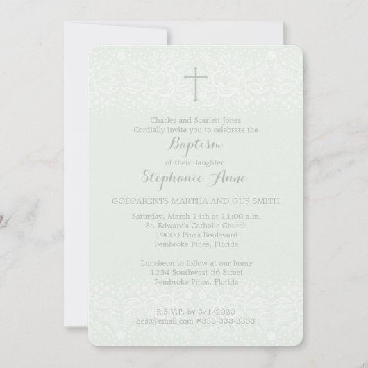 Baptism Blue Opal Delicate Floral Lace Kaart (Voorkant)