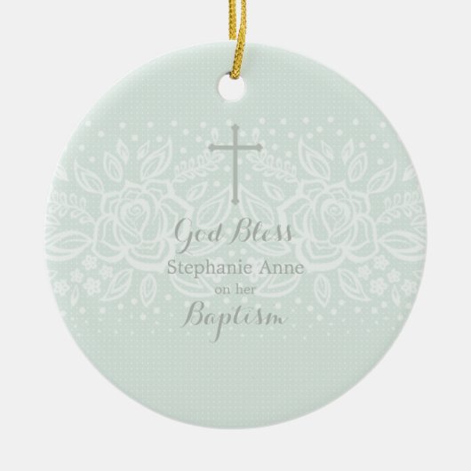 Baptism Blue Opal Delicate Floral Lace Keramisch Ornament (Voorkant)