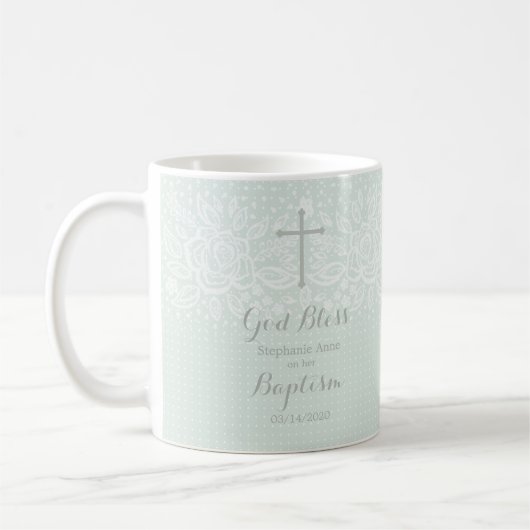 Baptism Blue Opal Delicate Floral Lace Koffiemok (Links)