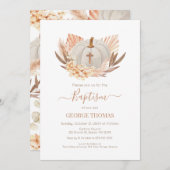 Baptism Boho Pampas white Pumpkin Invitation (Devant / Derrière)
