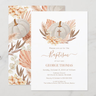 Baptism Boho Pampas white Pumpkin Invitation