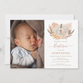 Baptism Boho white Pumpkin Photo Invitation (Devant)