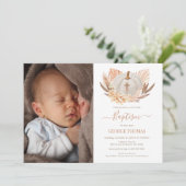 Baptism Boho white Pumpkin Photo Invitation  (Debout devant)