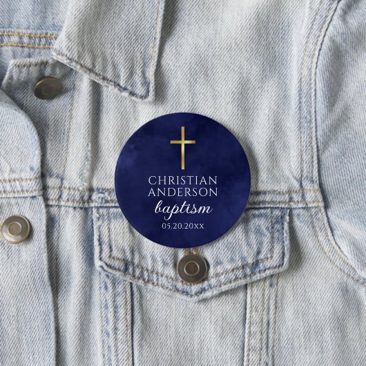 Baptism Boy Elegant Royal Blue Ronde Button 7,6 Cm (In situ)