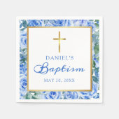 Baptism Boy Modern Roos Dusty Blue Waterverf Servet (Voorkant)