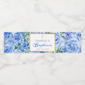 Baptism Boy Modern Roos Dusty Blue Waterverf Waterfles Etiket (Enkel label)